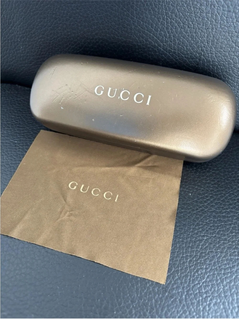 Gucci Brown Hard Sunglasses Case with Matching Cloth